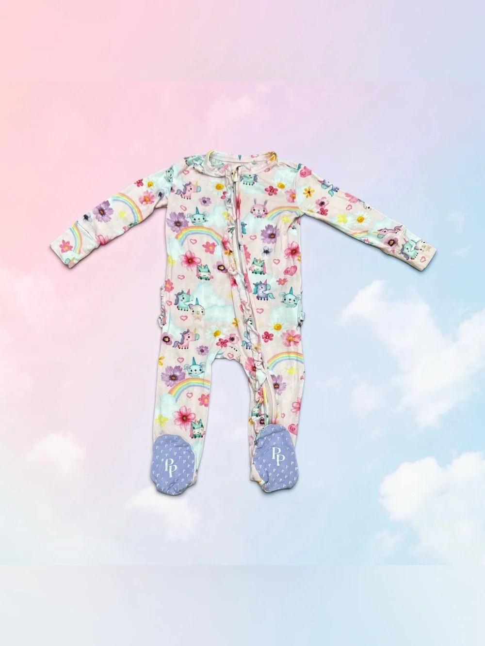 Posh Peanut x Fisher Price Bamboo Unicorn Footed Zippy Girls Size 6-9 Months